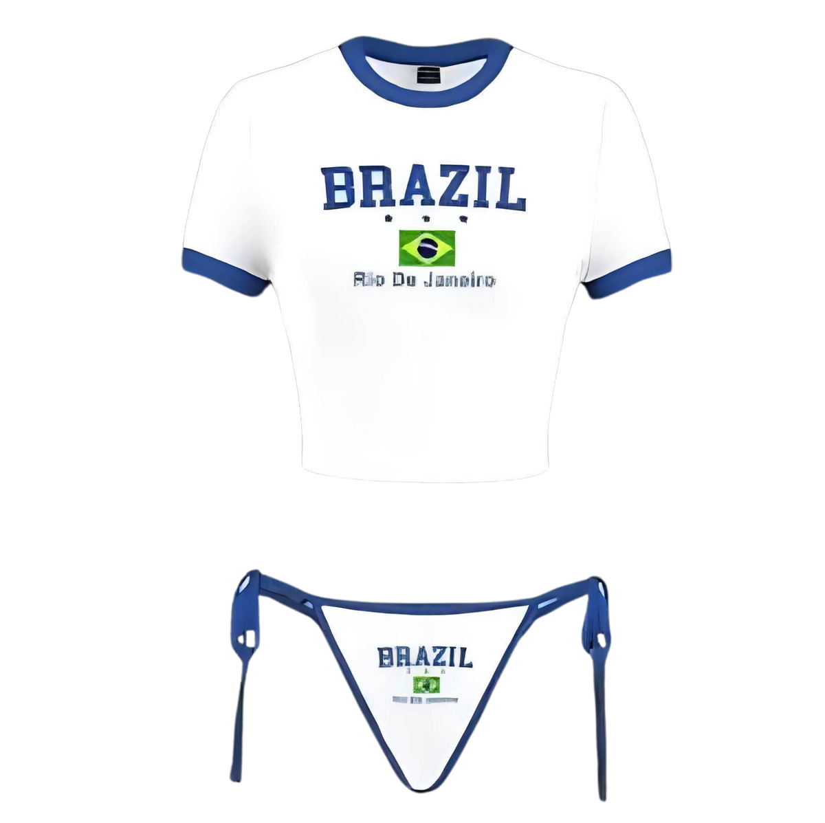 Complet bikini brazil blanc bleu